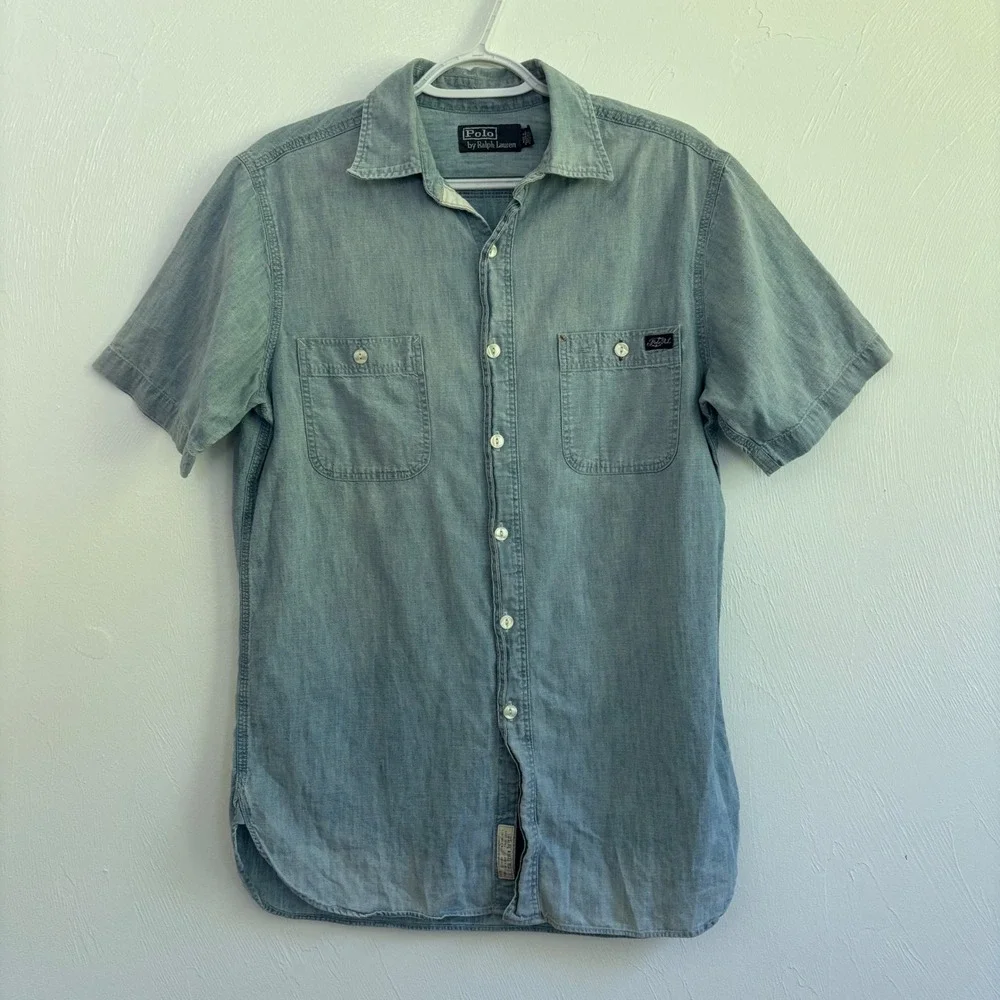 Vintage 90s/Y2K Polo Ralph Lauren Workwear Denim Utility Shirt Size Small Blue